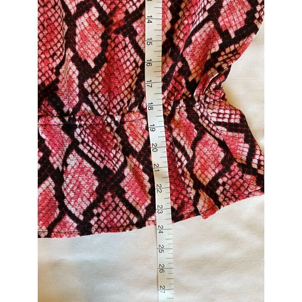 Michael Kors Top S Red Black Snake Print Shirt Blouse Flutter Sleeve Drawstring